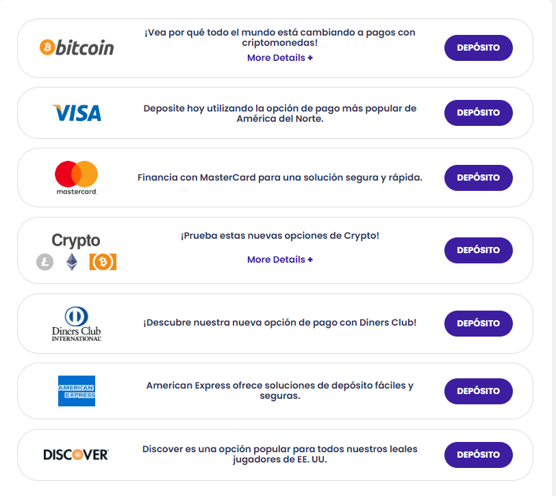 Métodos de pago en CasinoCastle